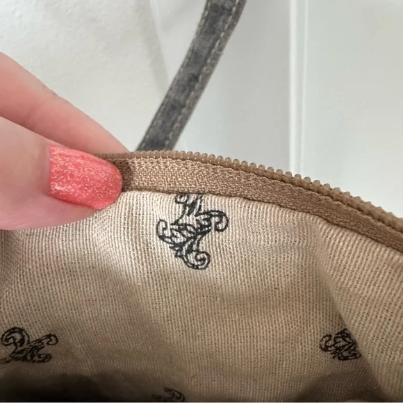 Vintage Addiction Gray Crossbody Purse Bag Canvas 100% Cotton Crochet Patch - Picture 9 of 14